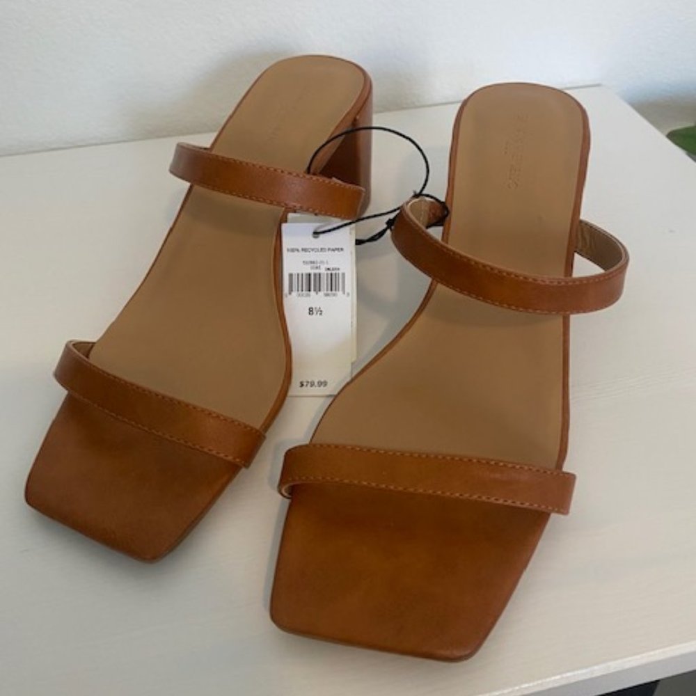 Tan Strap Block Heel Sandals